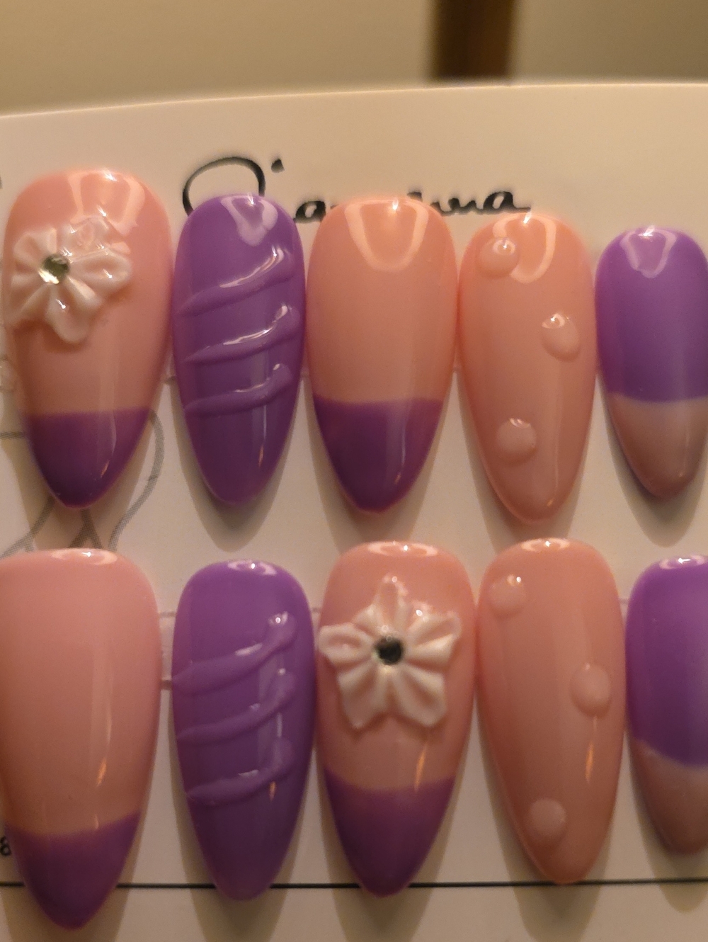 Press-On Nail Set — Pink and Purple Floral French Tips Size Large
